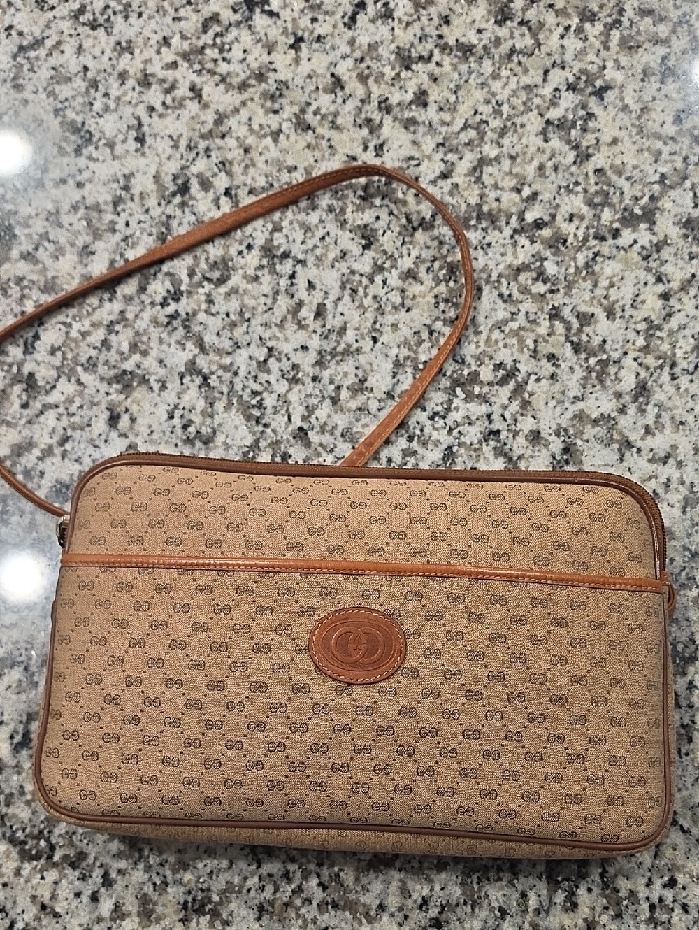 Vintage!!!! Like New Gucci Brown Beige Monogram Crossbody Bag